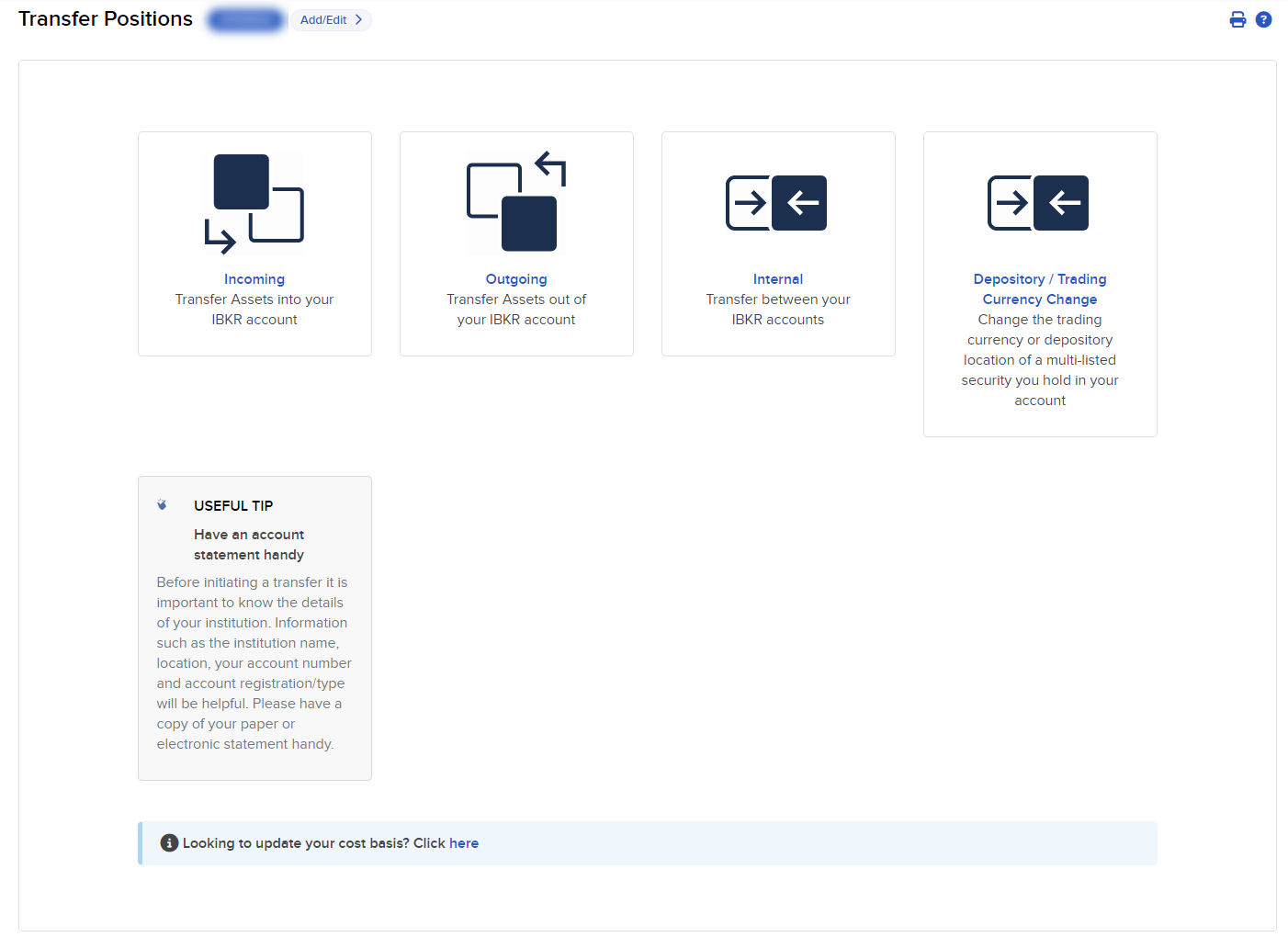 The transfer positions panel in Portal. 